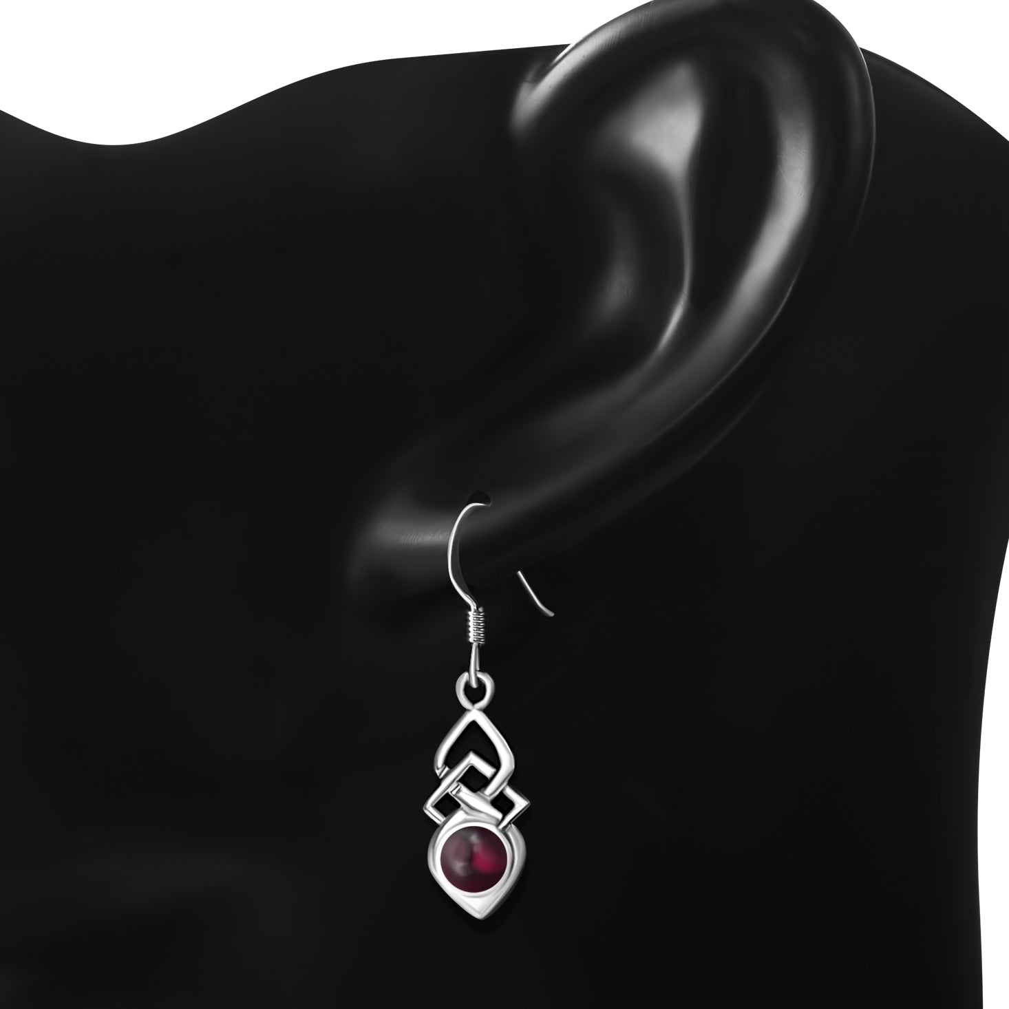 Boucles d'oreilles celtiques en argent et pierre grenat