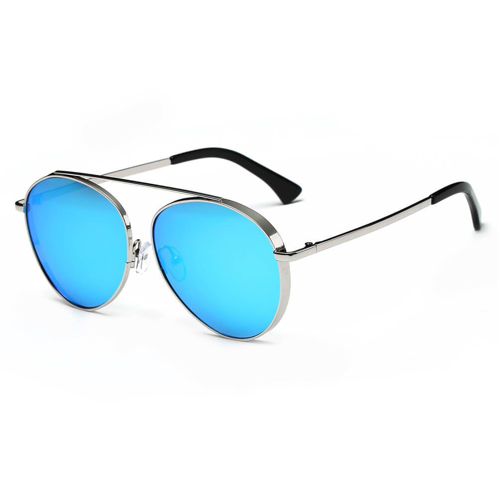 Bethel - Retro Mirrored Lens Teardrop Aviator Sunglasses