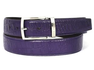 PAUL PARKMAN Ceinture Homme En Cuir De Veau Embossé Crocodile Peinte À La Main Violet