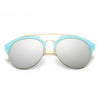 COROLLA | Half Frame Mirrored Lens Horned Rim Sunglasses Circle