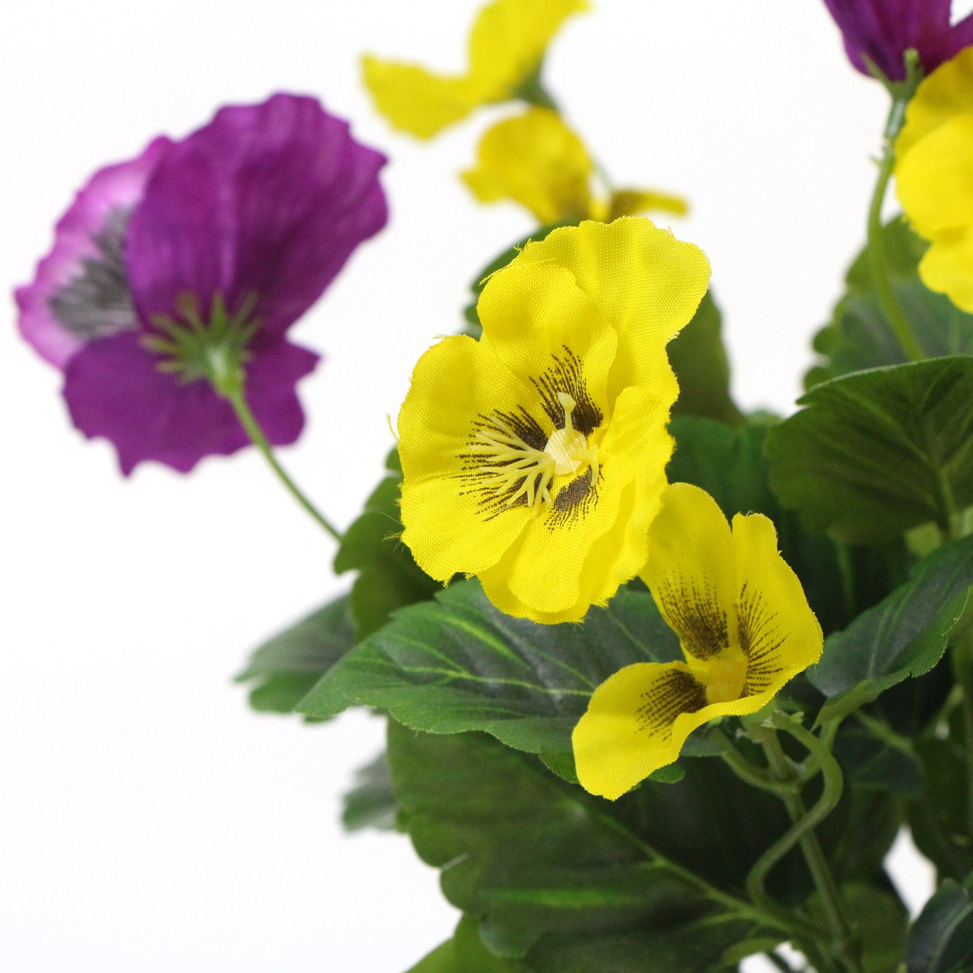 Plantes de pensées artificielles en pot à fleurs mixtes roses et jaunes 25 cm