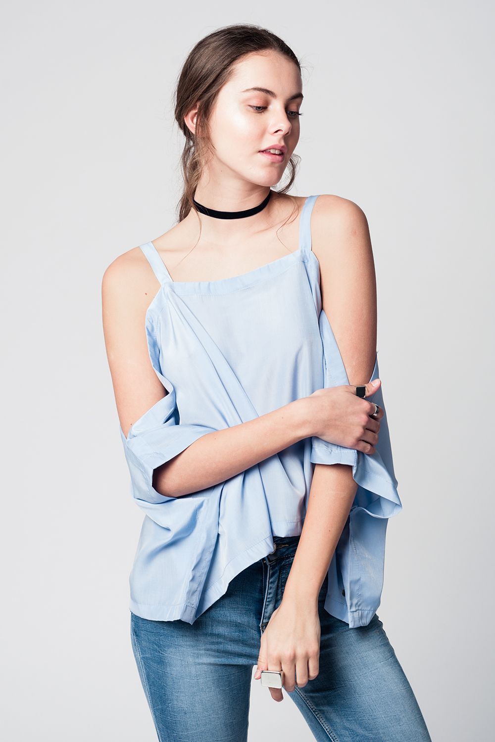 Blue Cold Shoulders Top