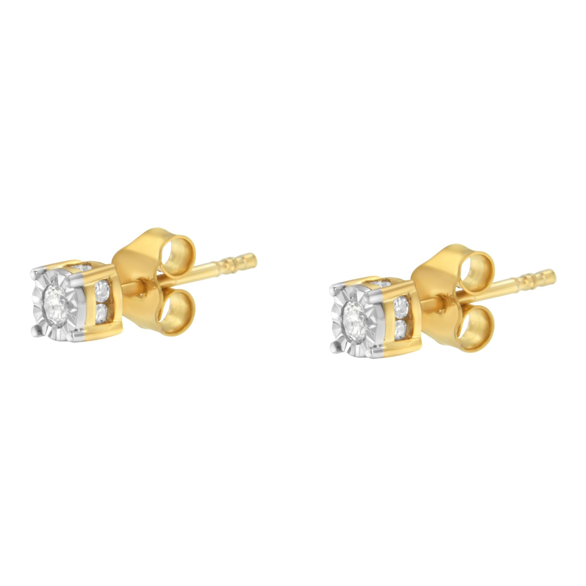 Yellow Plated Sterling Silver Diamond Stud Earring