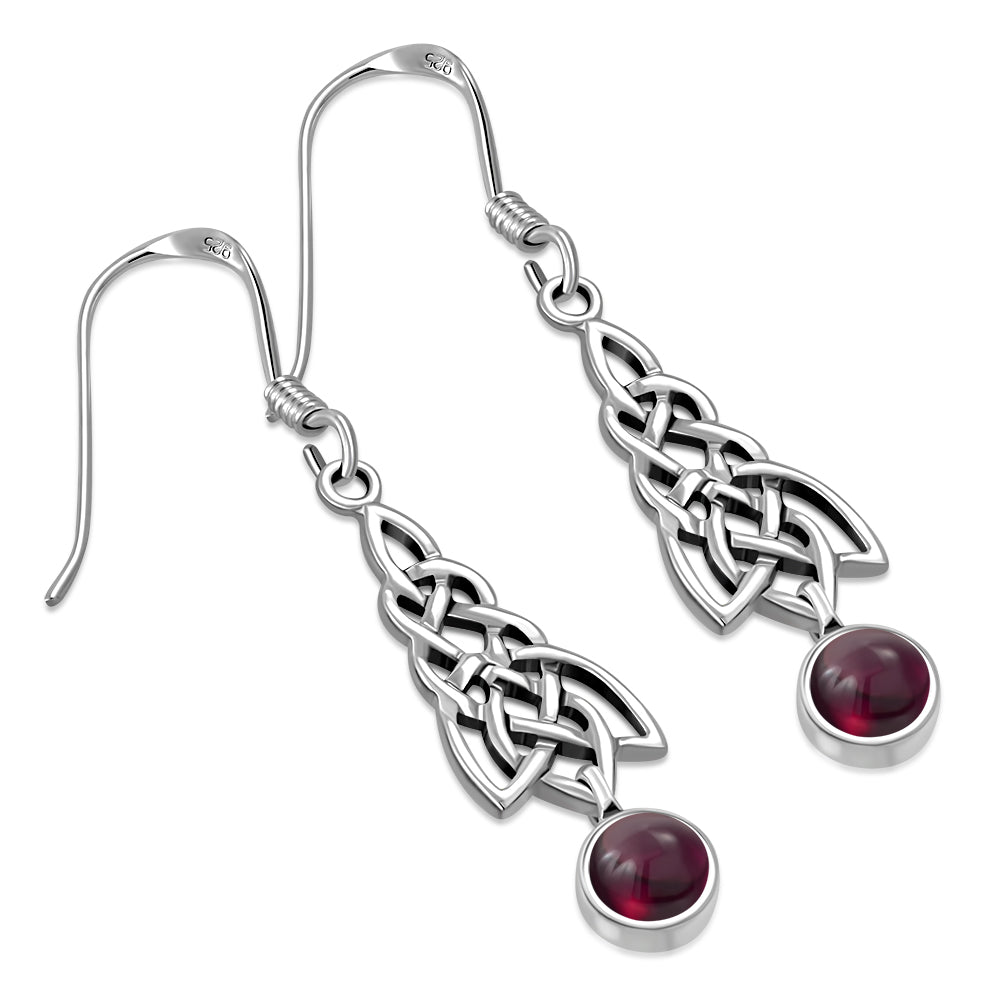 Boucles d'oreilles en argent avec nœud celtique en pierre de grenat