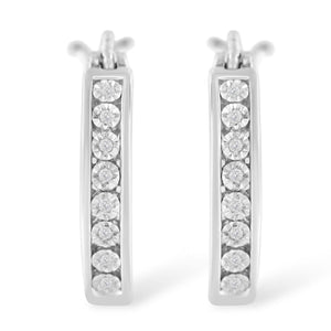 .925 Sterling-Silver Diamond Accent Channel Set Style Hoop Earring