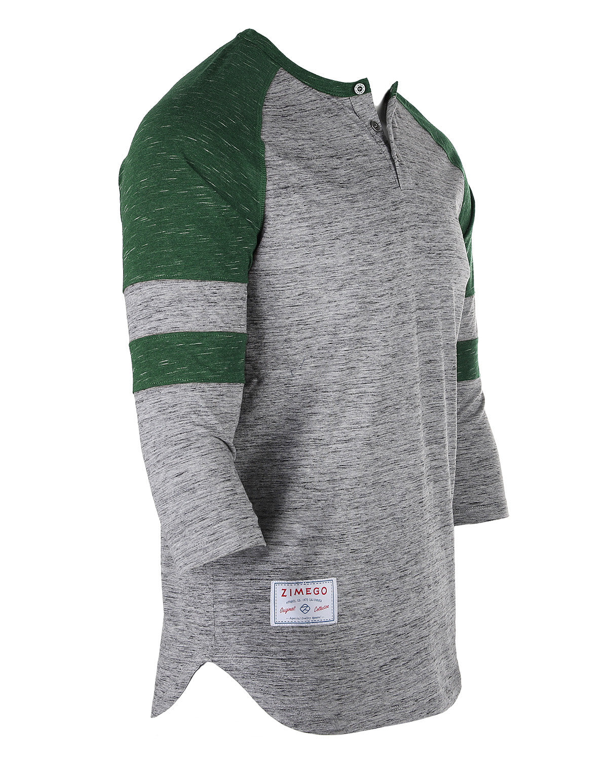 ZIMEGO Men's 3/4 Sleeve GREEN Baseball Football College Raglan Henley