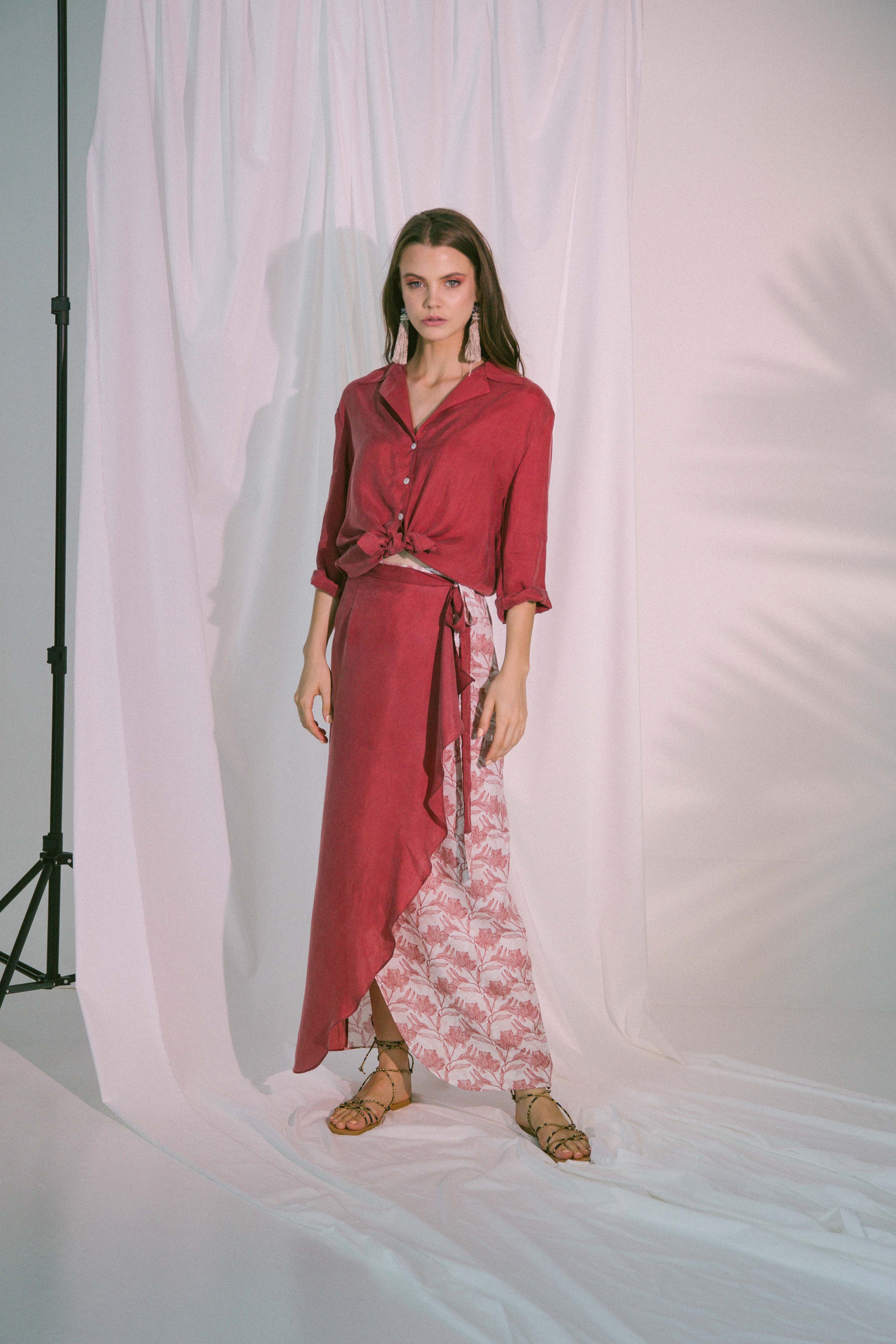 Virtue Wrap Skirt in Claret