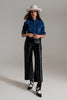 Black Palazzo-Style Faux Leather Pants With Pocket Detail