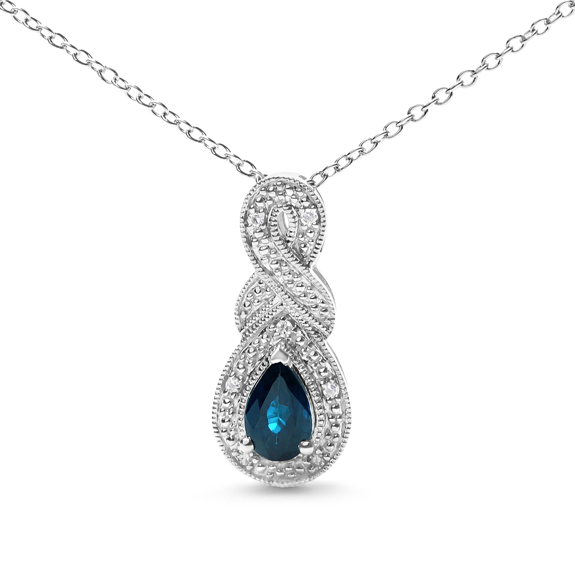 Argent sterling .925 Saphir poire 6x4 mm et accents de diamants Goutte infini 18