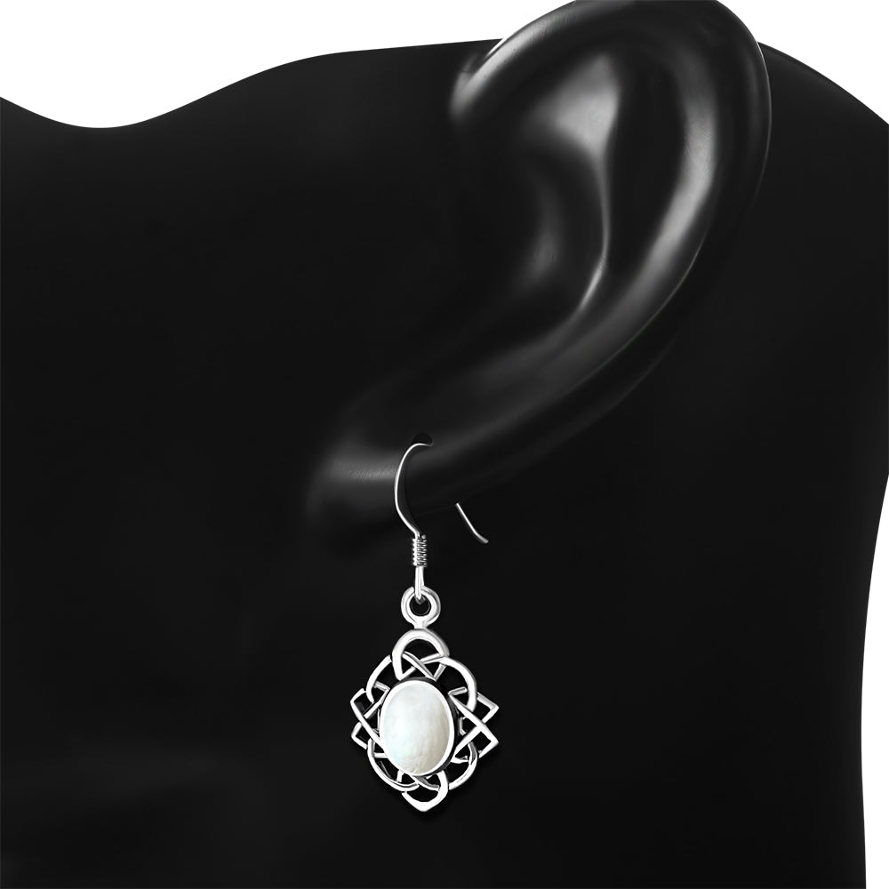 Mother of Pearl Celtic Knot Silver Earrings