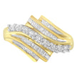 Bague ronde et baguette taille diamant en or jaune 10 carats