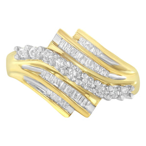 10K Yellow Gold Round and Baguette Diamond-Cut Ring