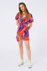 Multicolor Printed Wrap Mini Dress in Pink