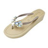 Blue York- Crystal Rhinestone Embellished Mid Wedge Flip Flops Sandal