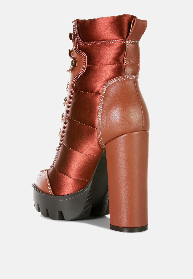 Scotch High Heel Quilted Satin Biker Boots