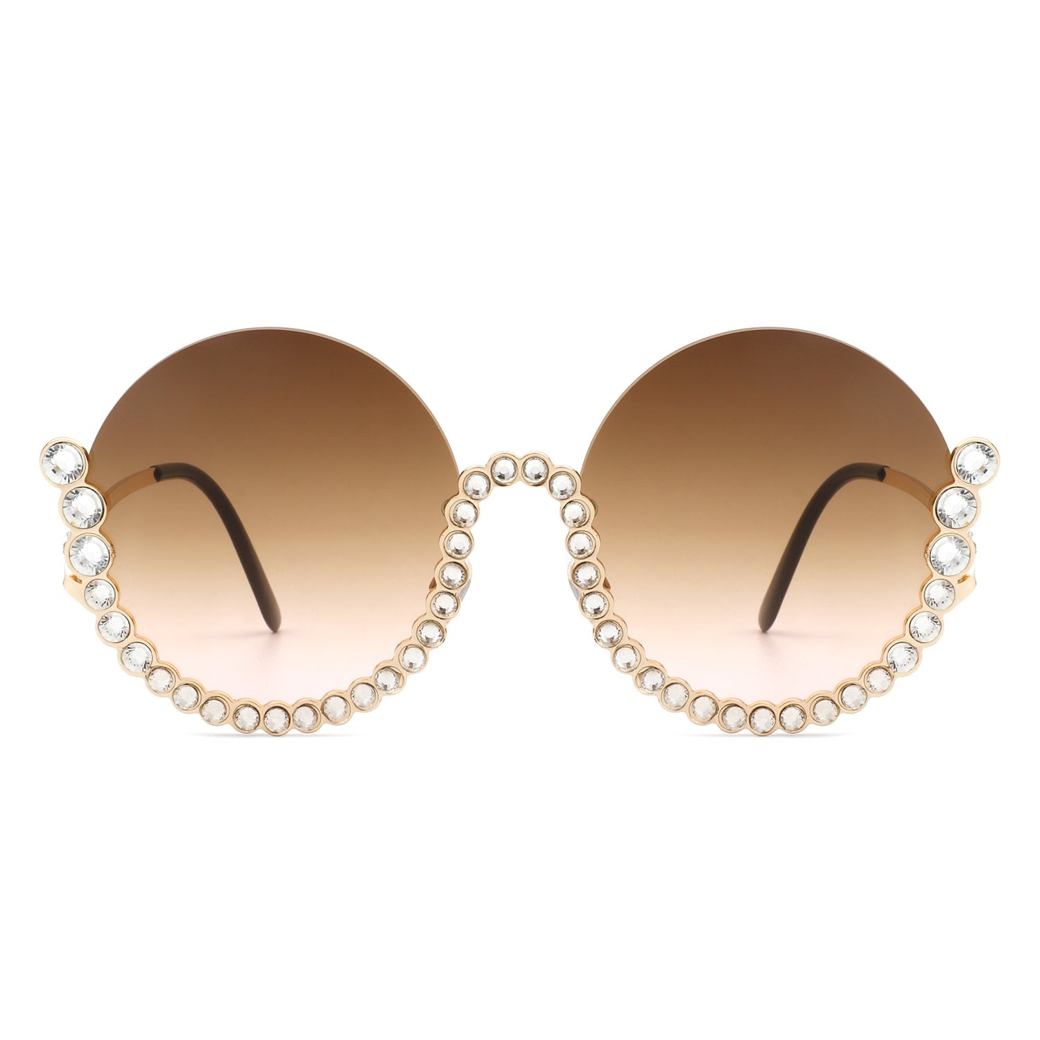 Gloriana - Women Circle Half Frame Oversize Rhinestone Fashion Round Sunglasses