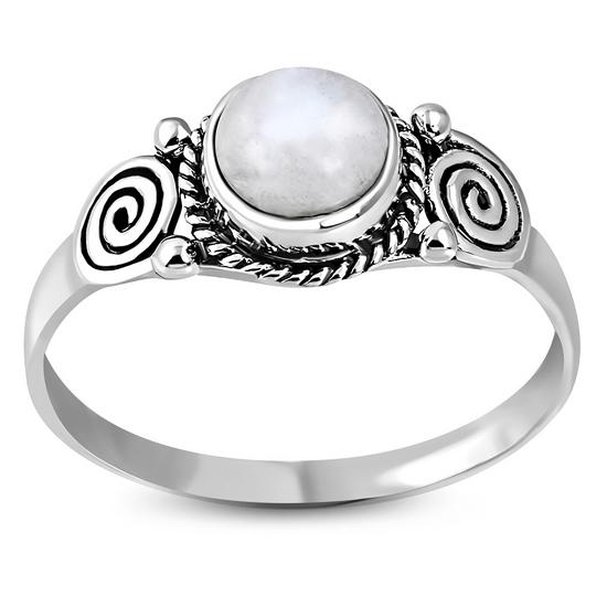 Bague en argent sterling spirale pierre de lune arc-en-ciel