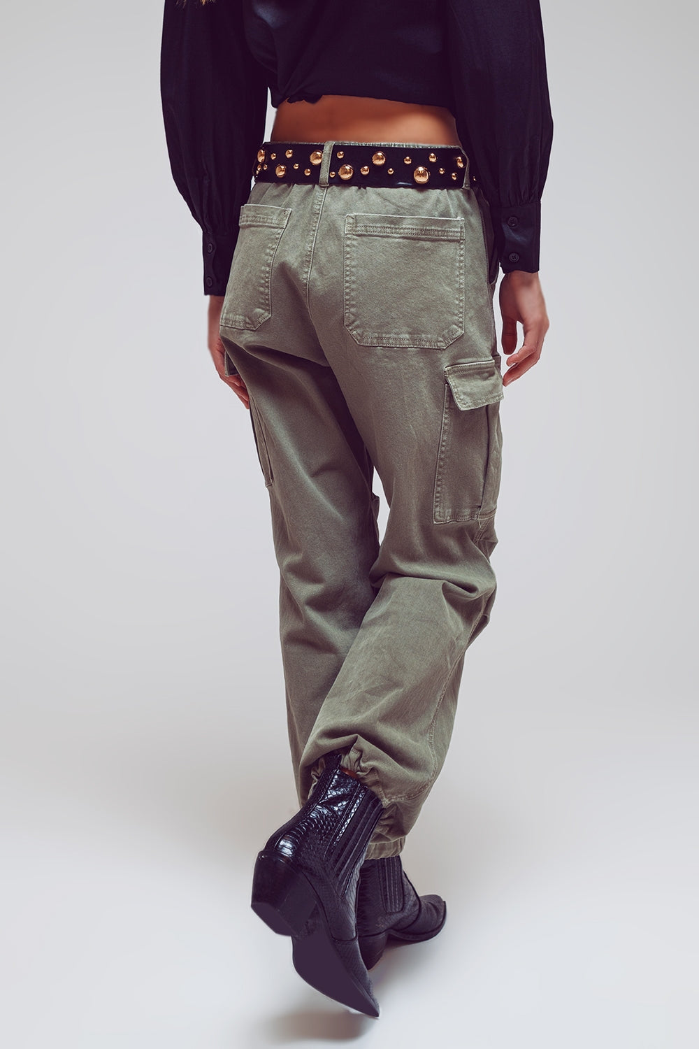 Cargo Pants With Tassel Ends in Military Green