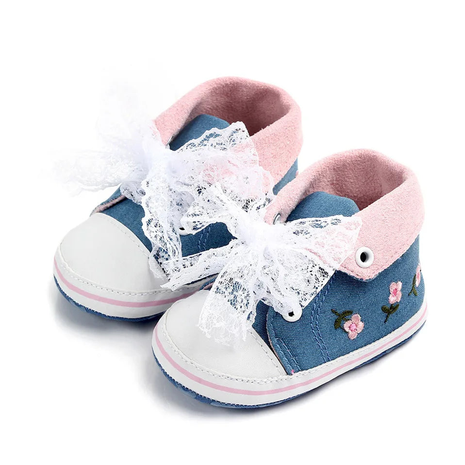 Chaussures Bébé Fille Dentelle Florale Brodée