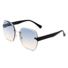 Ezernova - Oversize Square Geometric Rimless Tinted Fashion Sunglasses