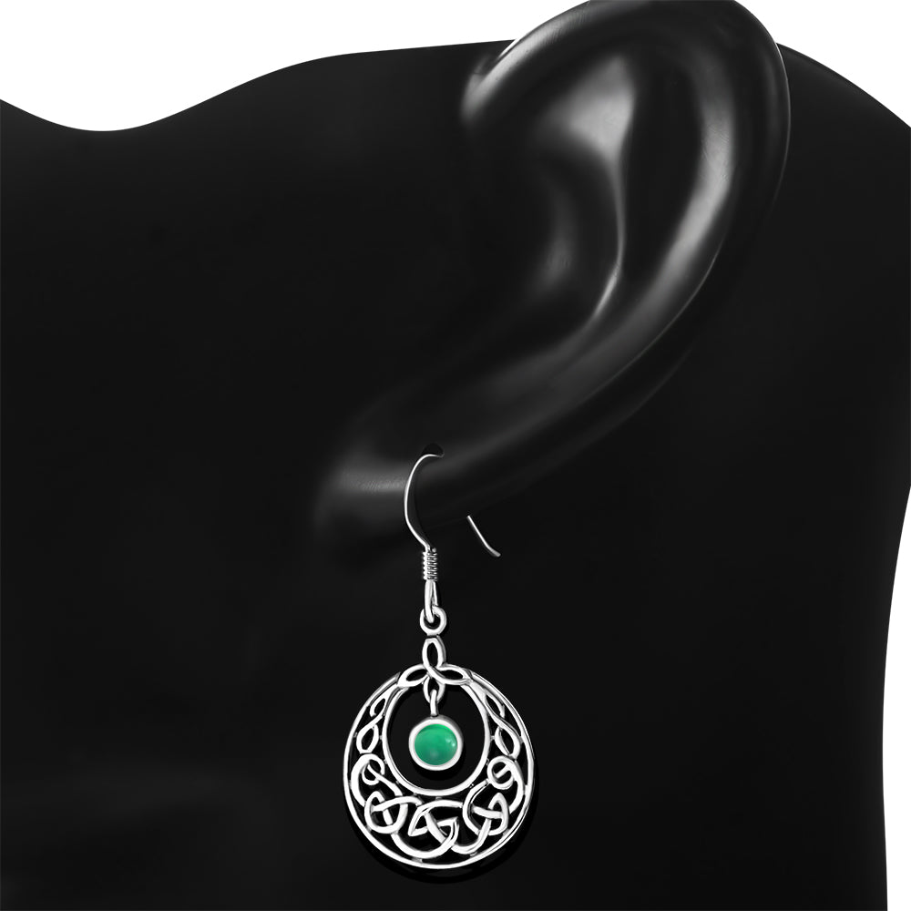 Green Agate Celtic Knot Silver Earrings