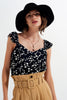 Frill Strap Cami Top in Black Ditsy Floral Print