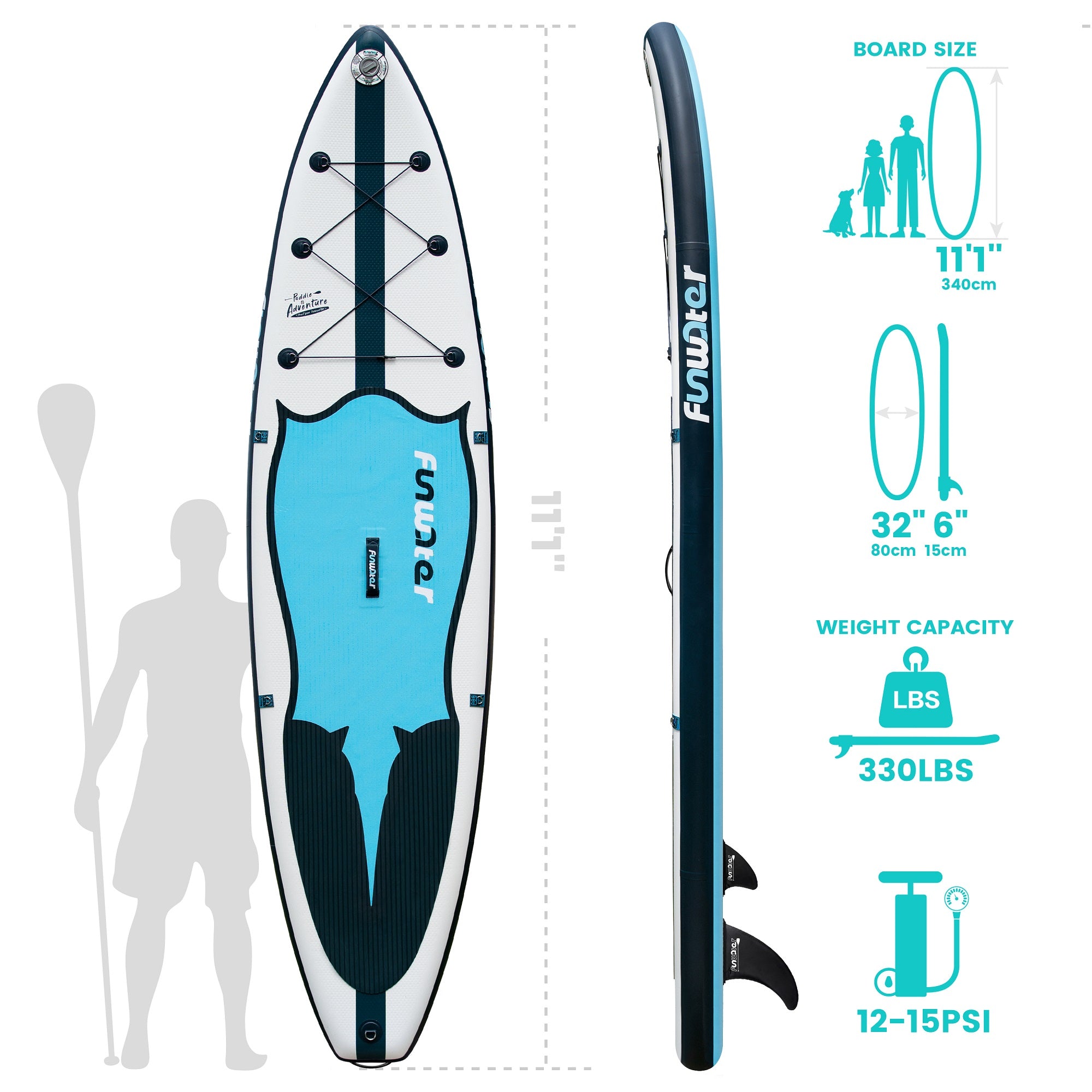 Planche de surf gonflable bleue 11'