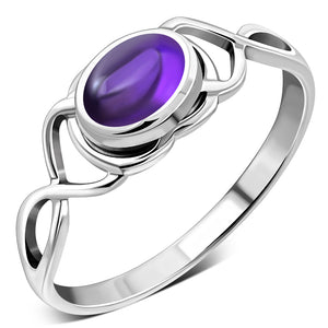 Twisted Amethyst Stone Silver Ring