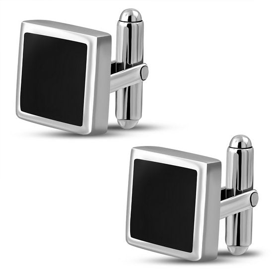 Boutons de manchette en argent sterling et onyx noir