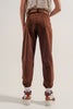 High Rise Mom Jeans With Pleat Front in Brown