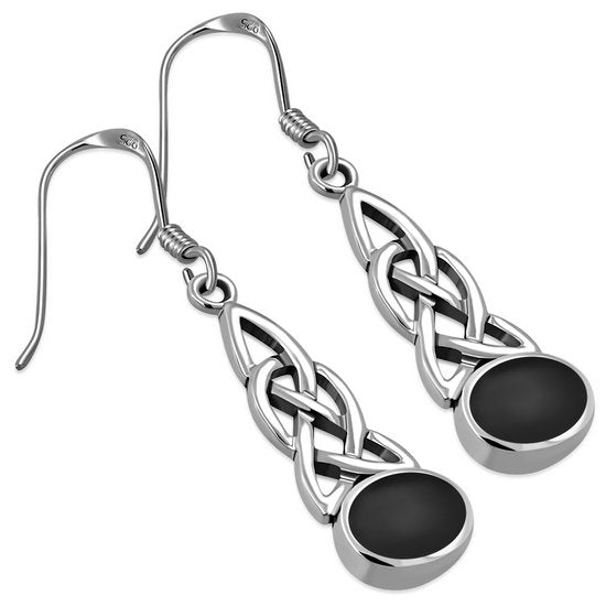 Boucles d'oreilles en argent avec nœud celtique en onyx noir