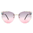 Nightbri - Women Rimless Tinted Chic Rhinestone Fashion Cat Eye Sunglasses