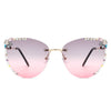 Nightbri - Women Rimless Tinted Chic Rhinestone Fashion Cat Eye Sunglasses