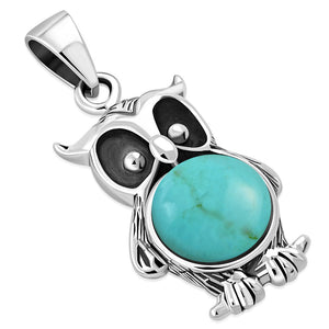 Turquoise Night Owl Silver Pendant