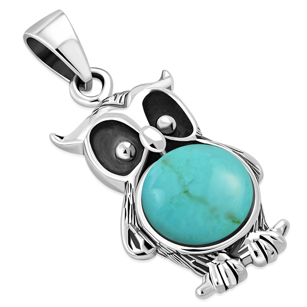 Turquoise Night Owl Silver Pendant