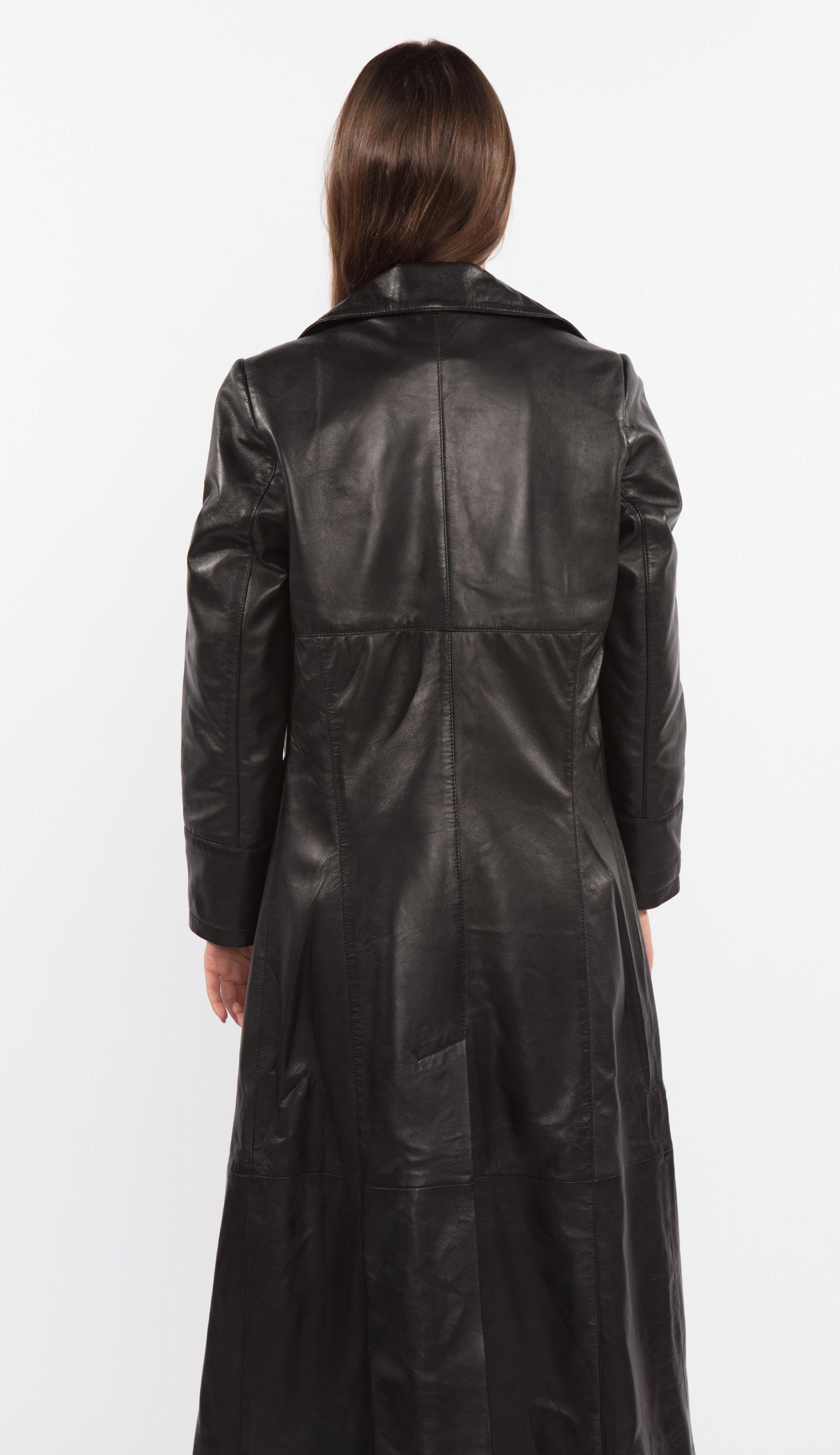 Manteau en cuir pleine longueur noir Matrix à 3 boutons pour femme