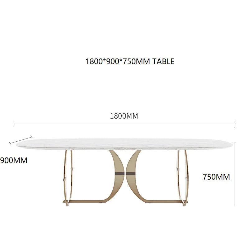 Table moderne en marbre doré italien et 6 chaises en acier inoxydable 