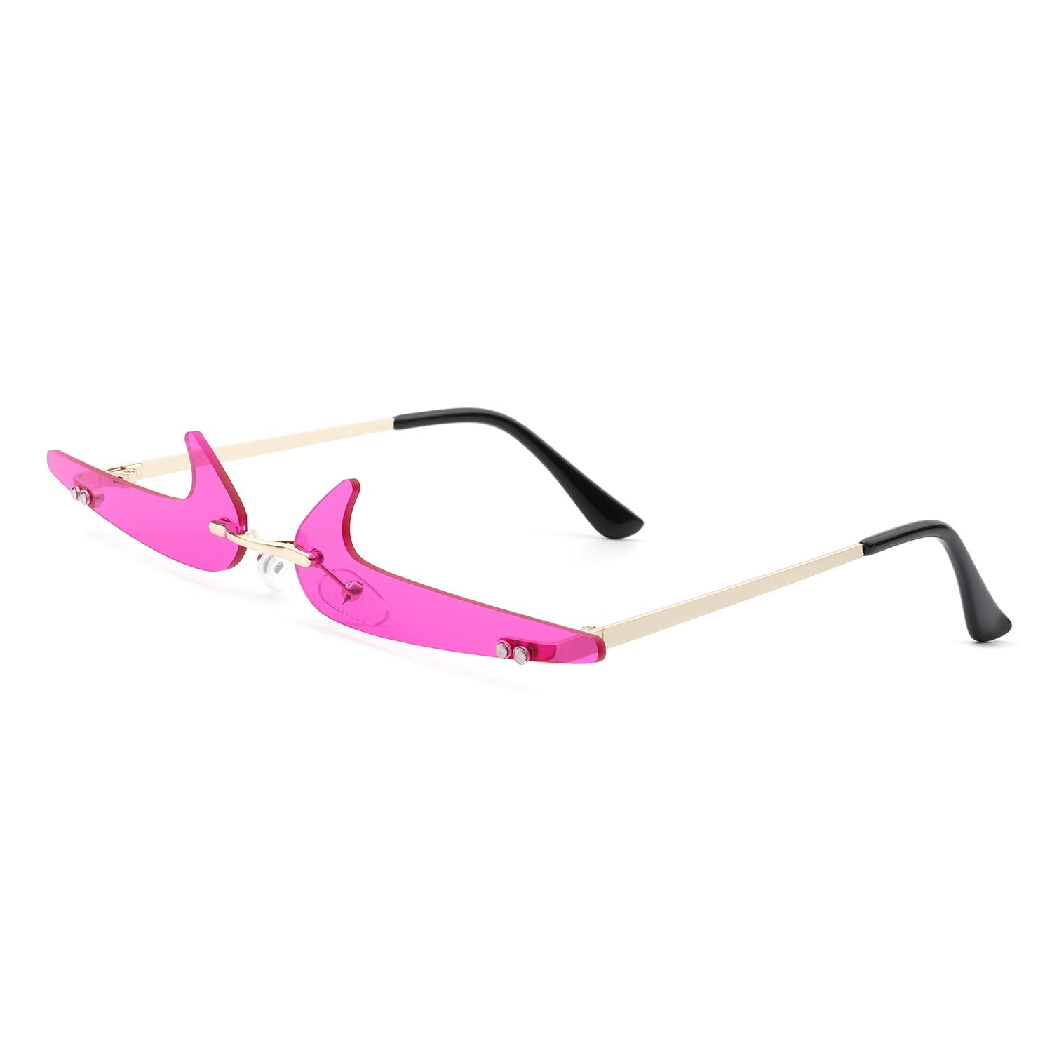 Amberlyn - Rimless Decorative Narrow Tinted Checkmark Shape Slim Glasses