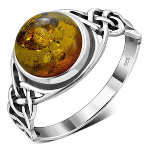 Bague en argent sterling celtique ambre baltique