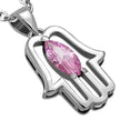 Hamsa Silver Pendant Set W/ Pink CZ