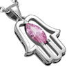 Hamsa Silver Pendant Set W/ Pink CZ