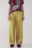 Pantalon large en satin, couleur citron vert acide