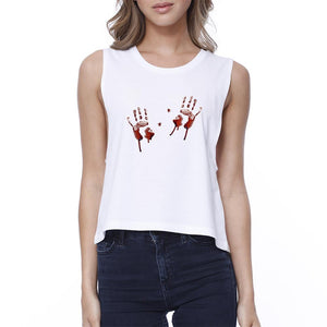 Bloody Handprints Haut court blanc pour femme