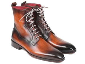 Paul Parkman Bottes à lacets en cuir bruni marron pour hommes (ID#BT534-BRW)