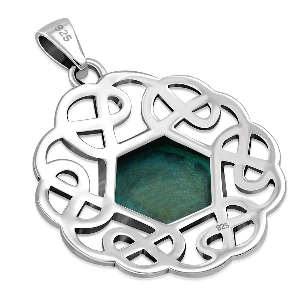 Turquoise Round Celtic Knot Silver Pendant