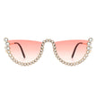 Florinda - Women Half Frame Rhinestone Round Fashion Sunglasses