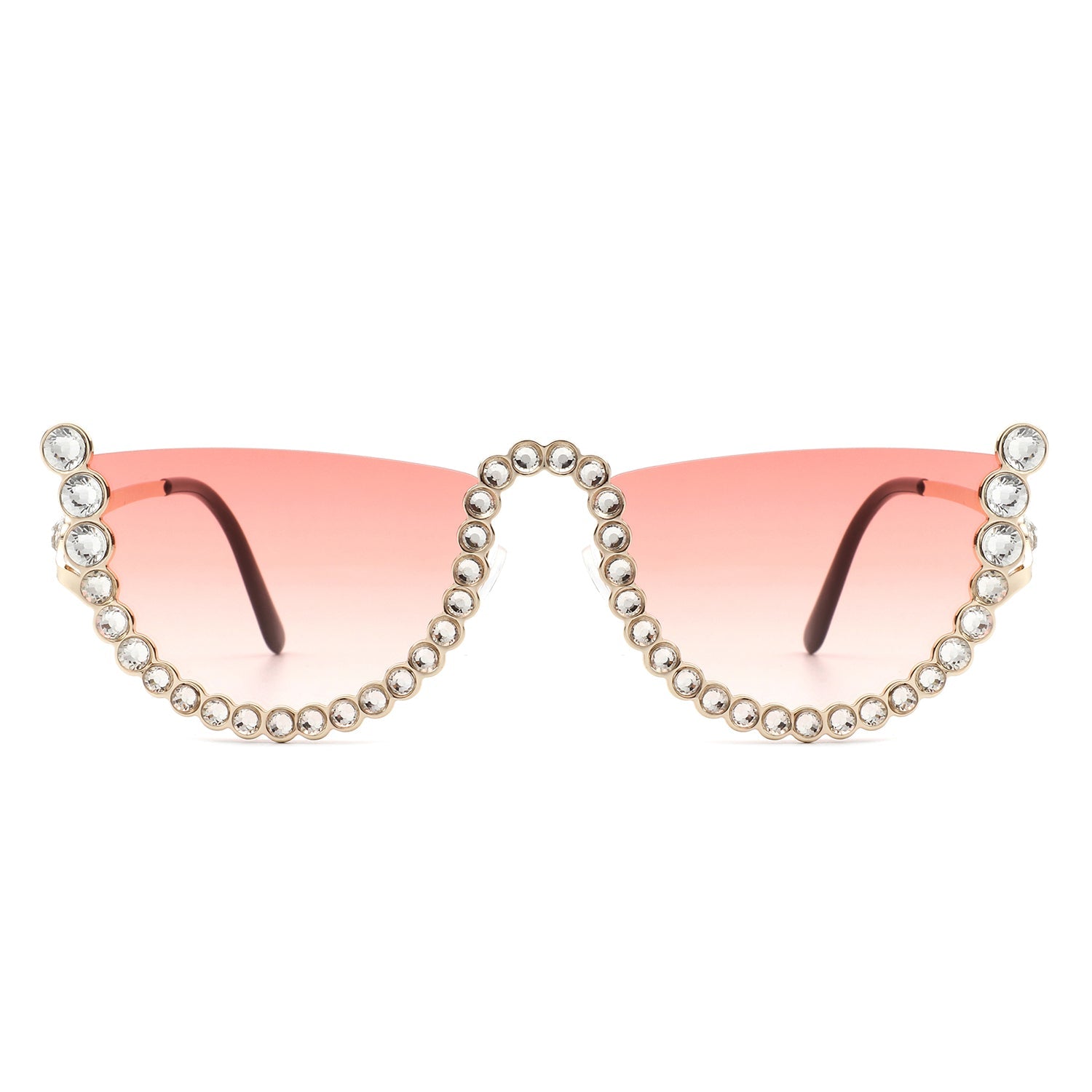 Florinda - Women Half Frame Rhinestone Round Fashion Sunglasses