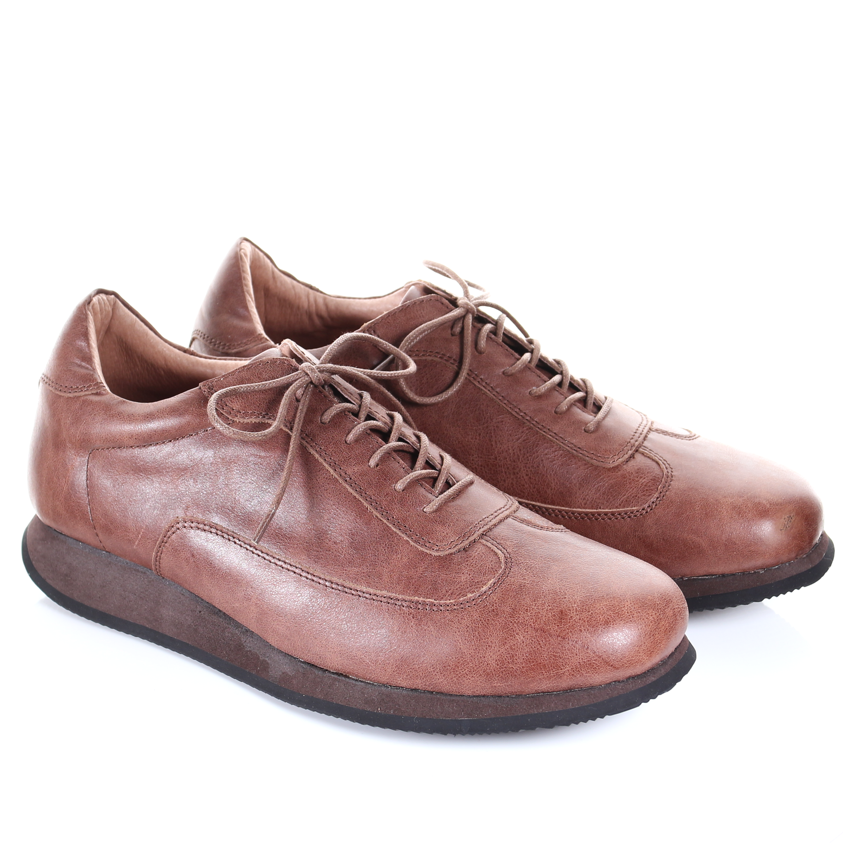 Chaussures décontractées en cuir à lacets pour hommes (marron foncé)