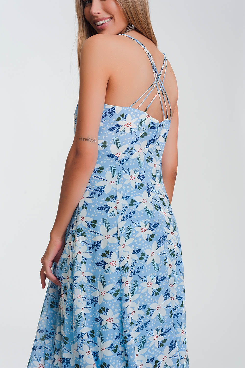 Cami Strap Maxi Dress in Blue Floral