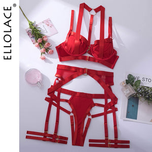 4-Pieces Lingerie Underwear with Garter Belt Ellolace